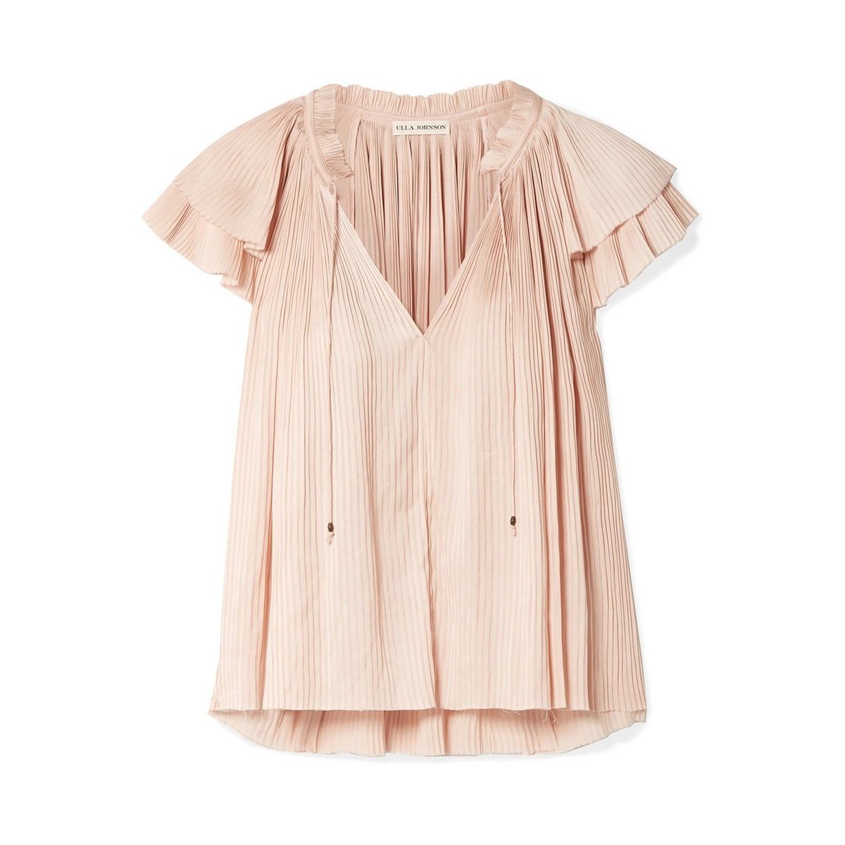 Ulla Johnson Sade Top Womens 2 Peony Pink Plisse Pleated Flutter Sleeve Blouse